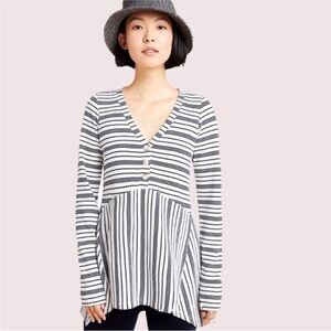 Maeve Eliza Babydoll Henley Tunic Navy and White Striped Long Sleeve Top